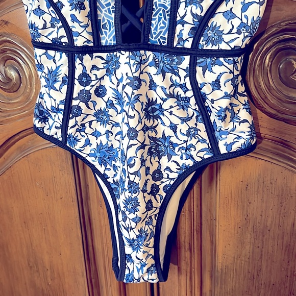 Floral Blue and White One Piece Blue Ruby Swimsuit - Picture 7 of 16